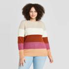 Women's Plus Size Striped Crewneck Pullover Sweater - Ava & Viv Pink X
