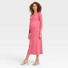 The Nines By Hatch 3/4 Sleeve Ribbed Maternity Dress Dark Pink