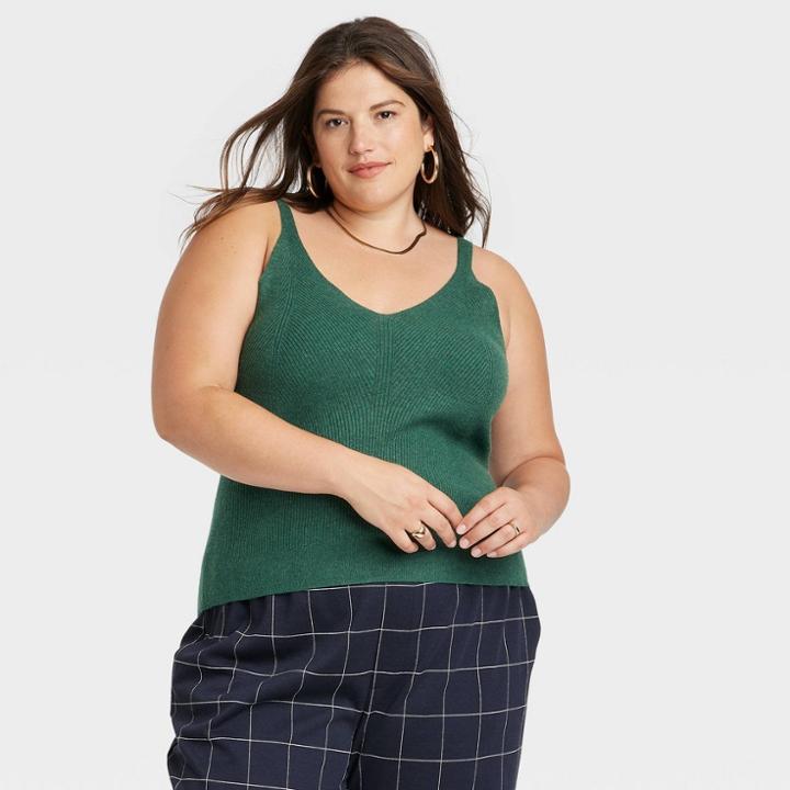 Women's Plus Size Fine Gauge Sweater Tank Top - A New Day Green