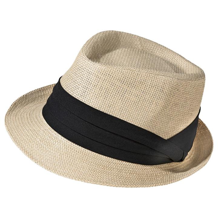 Merona Women's Straw Fedora Hat With Black Sash - Natural -