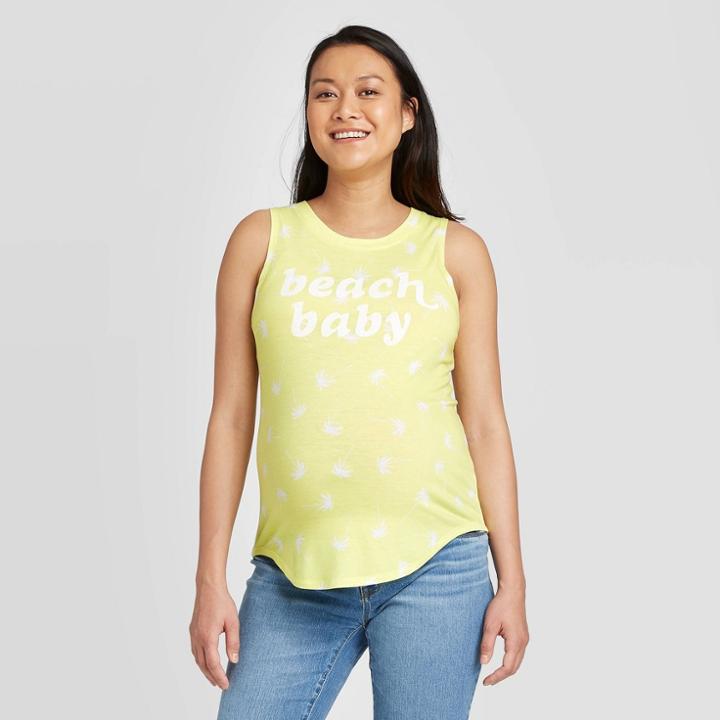Maternity Beach Baby Graphic Tank Top - Isabel Maternity By Ingrid & Isabel Yellow