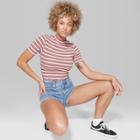 Women's Striped Short Sleeve Mock Neck T-shirt - Wild Fable Red Xs,