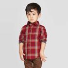 Toddler Boys' Specialty Twill Long Sleeve Plaid Button-down Shirt - Cat & Jack Red