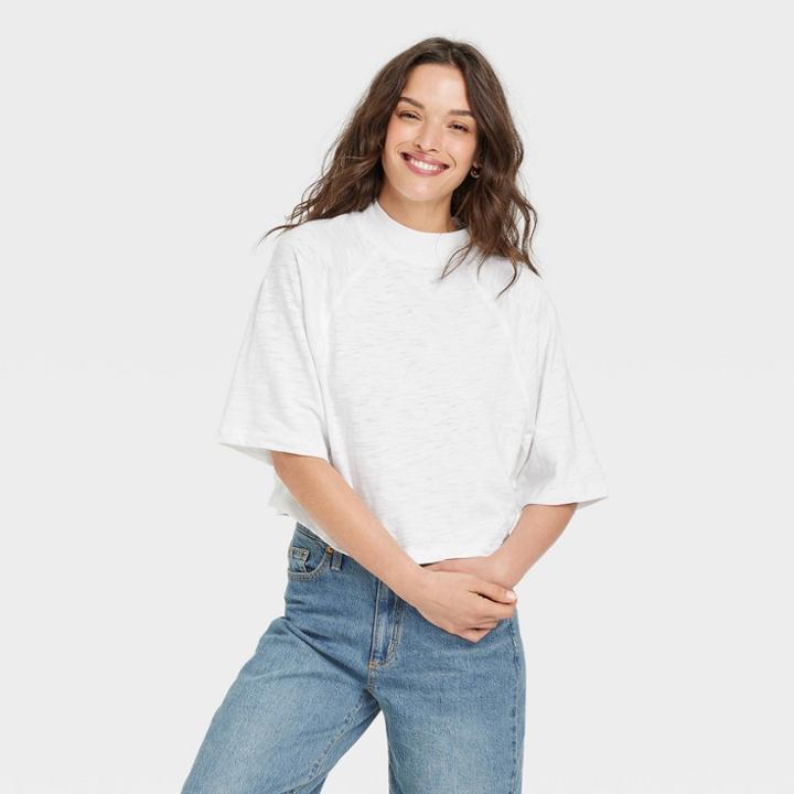 Women's Elbow Sleeve Mock Turtleneck T-shirt - Universal Thread White