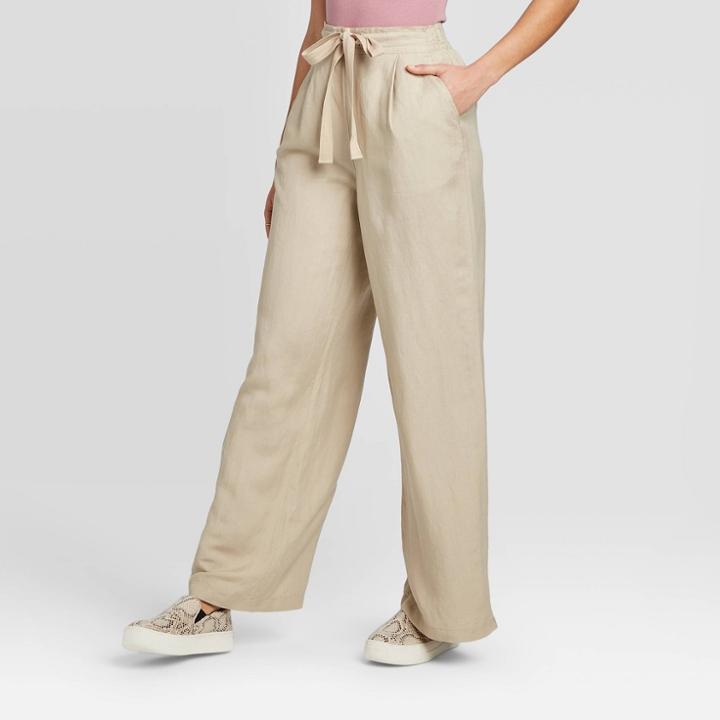Women's Mid-rise Wide Leg Pull-on Pants - A New Day Tan