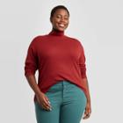 Women's Plus Size Long Sleeve Turtleneck Knit Shirt - Ava & Viv Red X