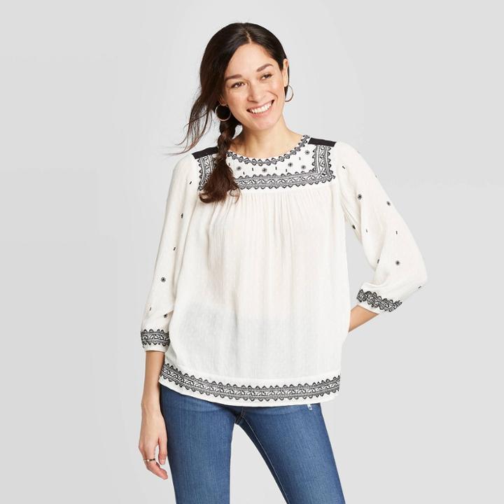 Women's Long Sleeve Round Neck Blouse - Knox Rose Ivory Xs, Women's, Beige