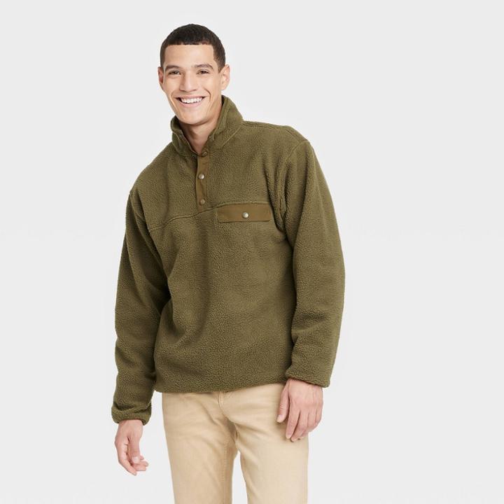Men's Sherpa Snap Placket Pullover - Goodfellow & Co Green