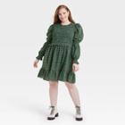 Women's Plus Size Puff Long Sleeve Smocked Dress - Universal Thread Green Plaid