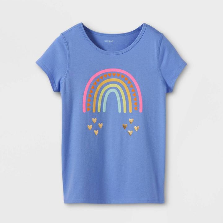 Girls' Adaptive Printed Short Sleeve Graphic T-shirt - Cat & Jack Periwinkle Blue
