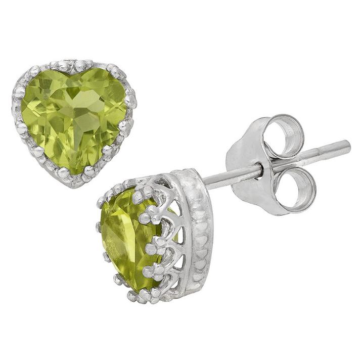 1 1/2 Tcw Tiara Sterling Silver Heart-cut Peridot Crown Earrings, Women's