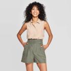 Women's Sleeveless Collared Button-down Shirt - A New Day Beige