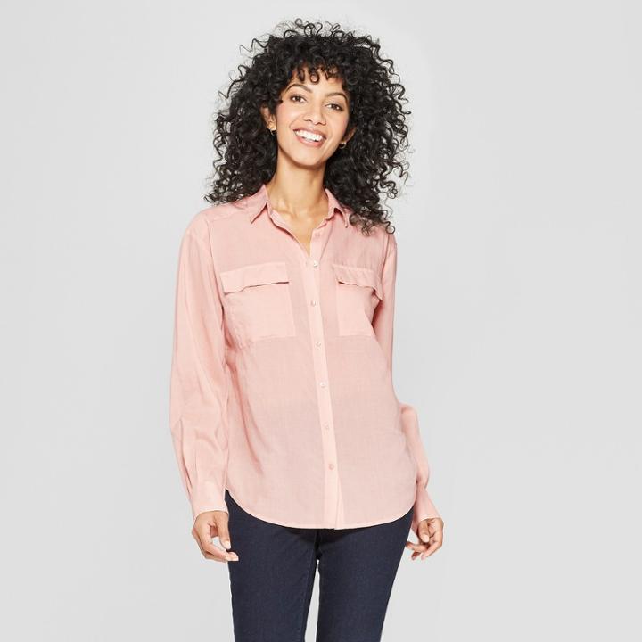 Women's Long Sleeve Utility Shirt - A New Day Blush