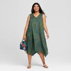 Women's Plus Size Printed A Line Dress - Ava & Viv Olive
