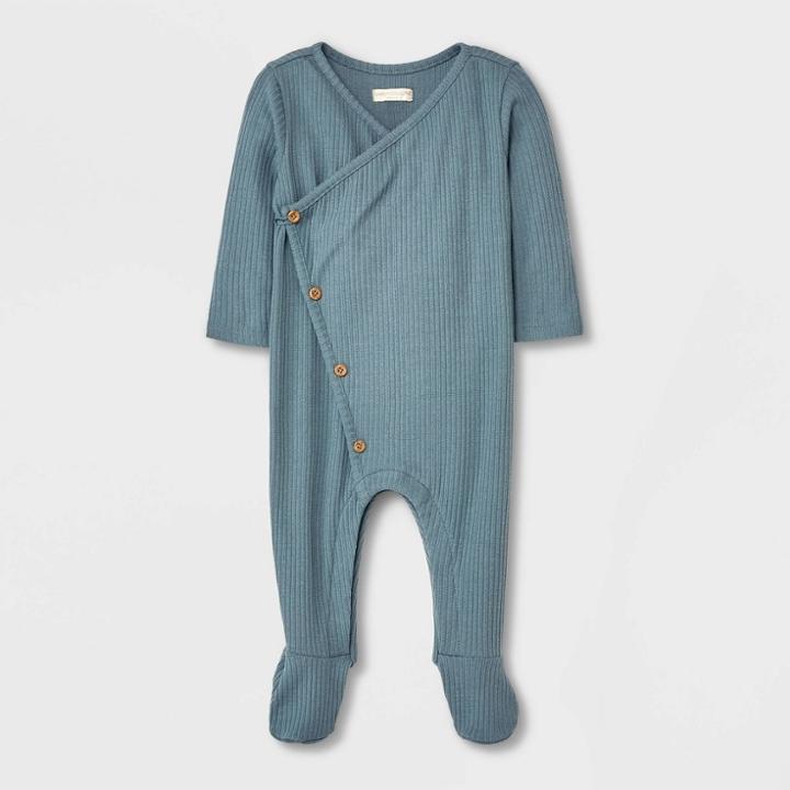 Grayson Collective Baby Pointelle Long Sleeve Bodysuit - Green Newborn