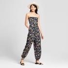 Women's Floral Print Strapless Jumpsuit - Xhilaration Black