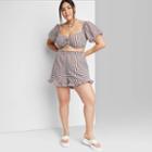 Women's High-rise Pull-on Flutter Shorts - Wild Fable Brown Gingham Check