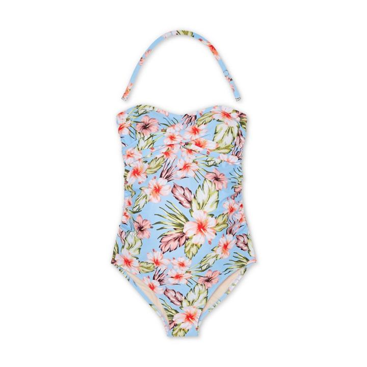 Maternity Floral Print Bandeau Twist One Piece Swimsuit - Isabel Maternity By Ingrid & Isabel S, Blue/pink/pink