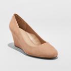 Women's Dot Round Toe Wedge Pumps - A New Day Pecan
