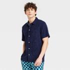 Men's Terry Short Sleeve Camp Button-down Shirt - Goodfellow & Co Navy Blue