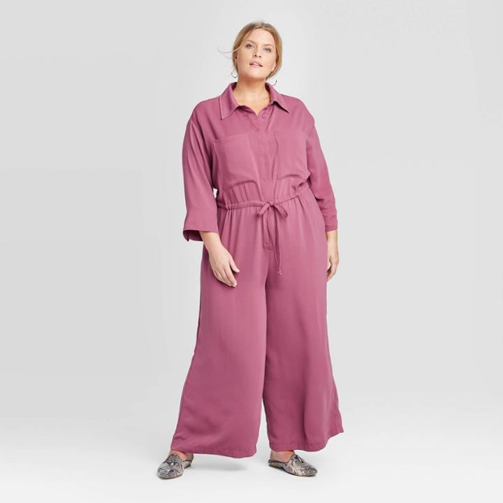 Women's Plus Size Long Sleeve V-neck Ankle Length Jumpsuit - Prologue Purple 1x, Women's,