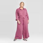Women's Plus Size Long Sleeve V-neck Ankle Length Jumpsuit - Prologue Purple 1x, Women's,