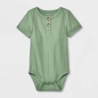 Baby Ribbed Henley Short Sleeve Bodysuit - Cat & Jack Olive Green Newborn