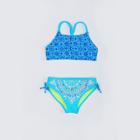 Breaking Waves Girls' High Neck And Side Tie Bikini Set - Turquoise