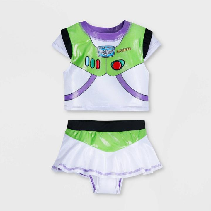 Girls' Disney Toy Story Buzz Lightyear 2pc Midkini Set - White/green 2 - Disney