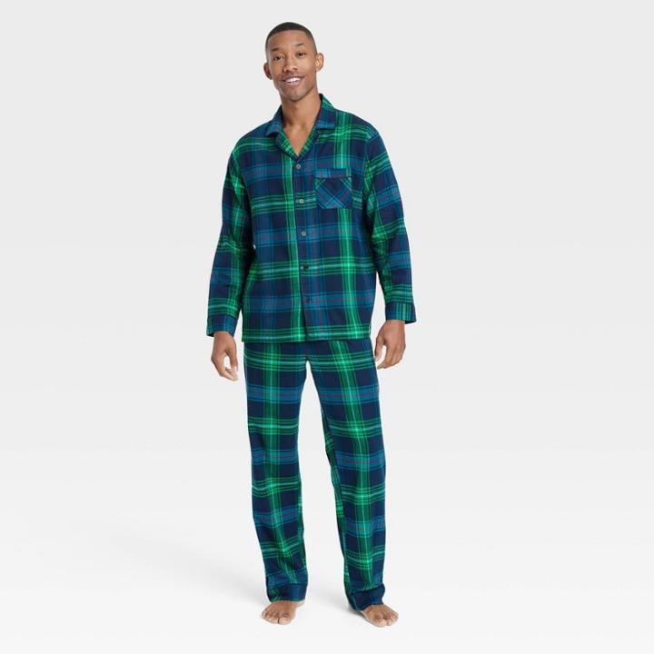 Men's Holiday Tartan Plaid Flannel Matching Family Pajama Set - Wondershop Blue