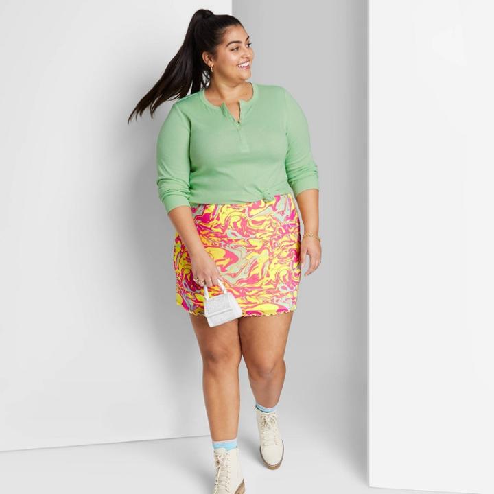Women's Plus Size Long Sleeve Ribbed Henley T-shirt - Wild Fable