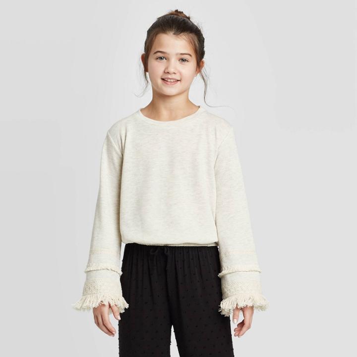 Girls' Long Sleeve Knit Pullover - Art Class Brown S, Size: