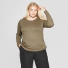 Women's Plus Size Long Sleeve Crew Neck T-shirt - Prologue Olive (green)