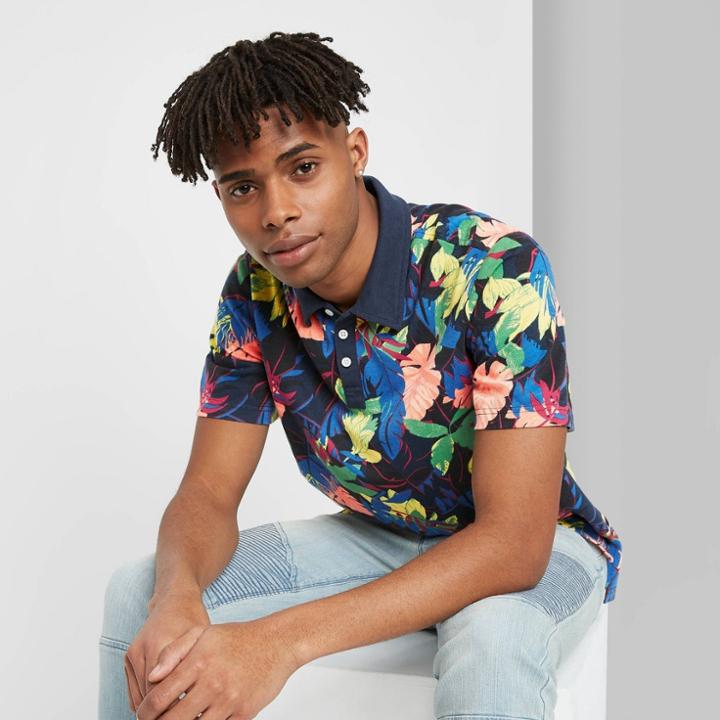 Men's Floral Print Short Sleeve Retro Polo Shirt - Original Use Xs, Men's,