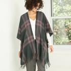 Women's Plaid Ruana Kimono Jacket - A New Day Green
