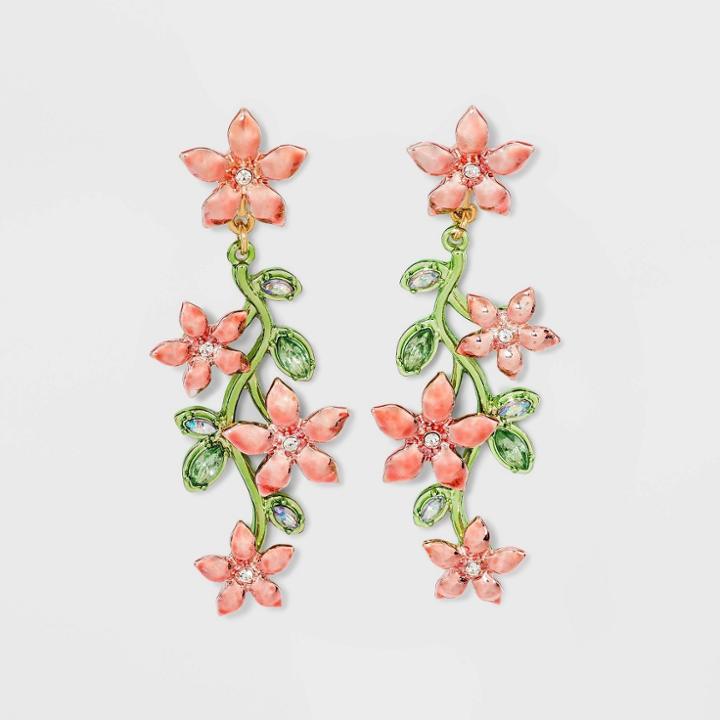 Sugarfix By Baublebar Metallic Flower Vine Drop Earrings - Pink/green