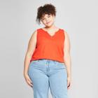 Women's Plus Size Henley Tank - Universal Thread Orange X