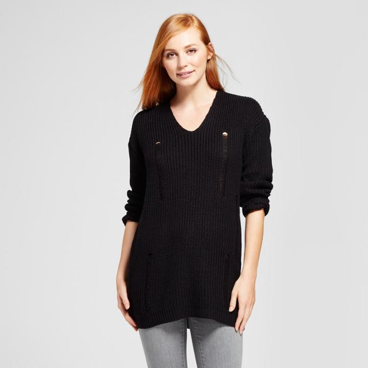 Women's V-neck Pullover Tunic Sweater - Nitrogen Black