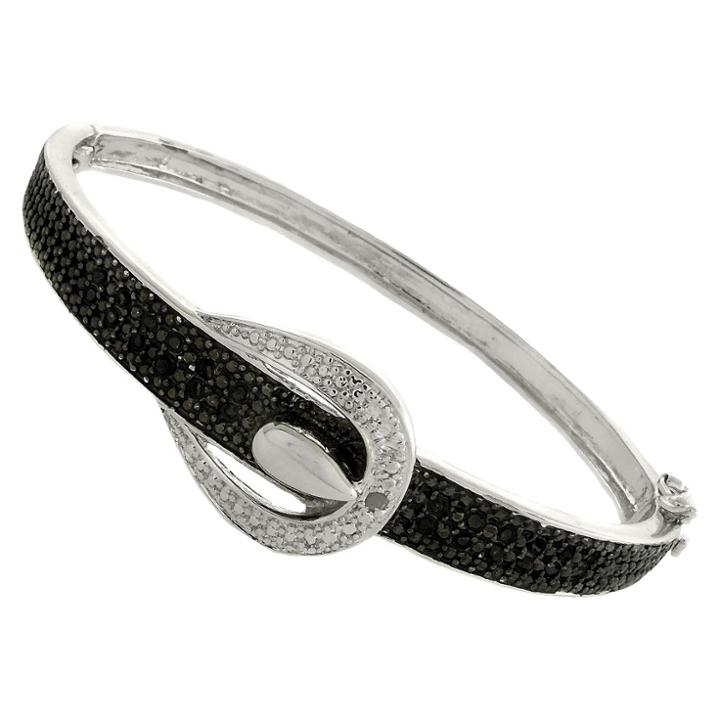 Target 1/4 Ct. T.w. Round Cut Diamond Buckle Style Prong Set Bangle Silver Plated (i-j, I2-i3) (7.25), Women's, Black