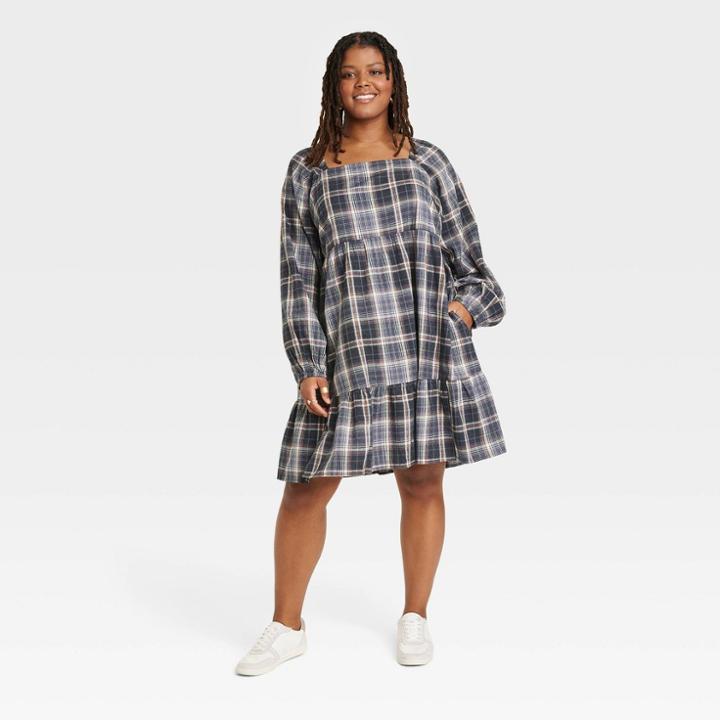 Women's Plus Size Balloon Long Sleeve Shift Dress - Universal Thread Navy Blue