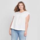 Women's Plus Size Textured Flutter Sleeve Top - Universal Thread White