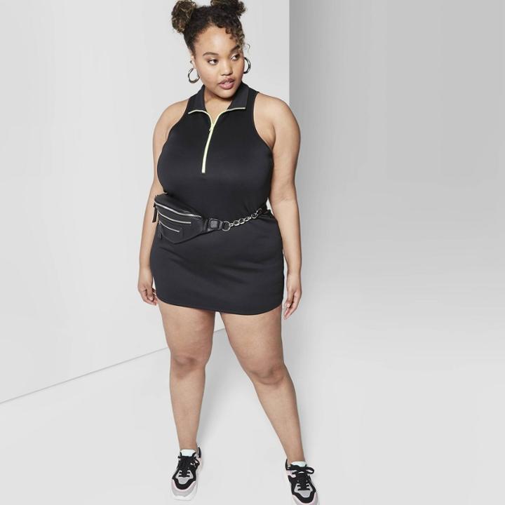 Women's Plus Size Sleeveless Mock Neck Zip Front Knit Dress - Wild Fable Black