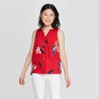 Women's Floral Print Sleeveless Collared Button-down Blouse - A New Day Red