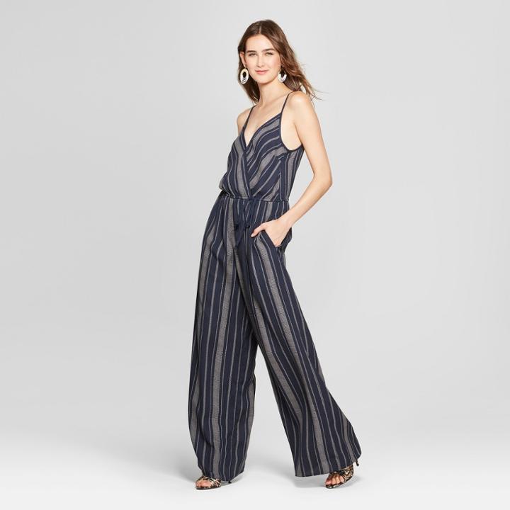 Women's Strappy Striped Wrap Jumpsuit - Xhilaration Navy/ivory