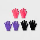 Girls' 3pk Solid Magic Gloves - Cat & Jack Pink/purple/black