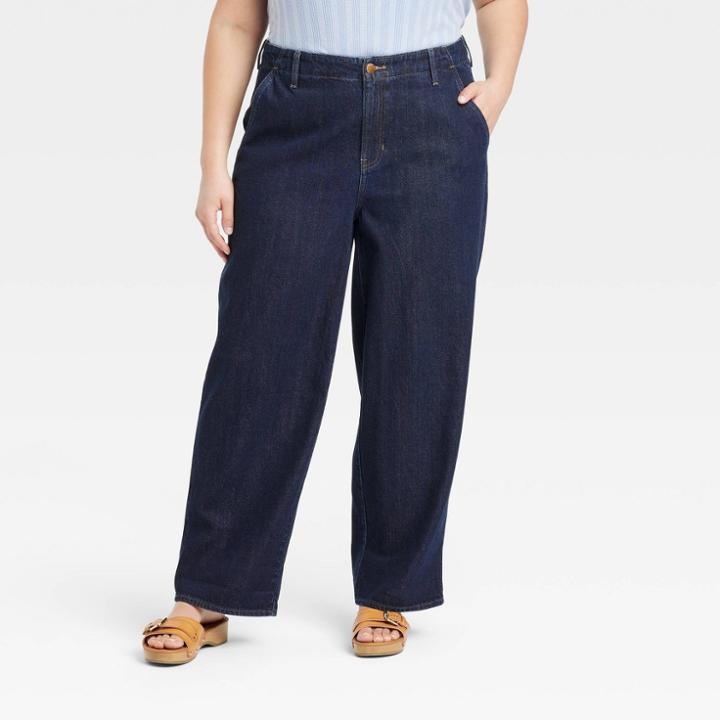 Women's Plus Size High-rise Straight Cropped Jeans - Universal Thread Dark Wash