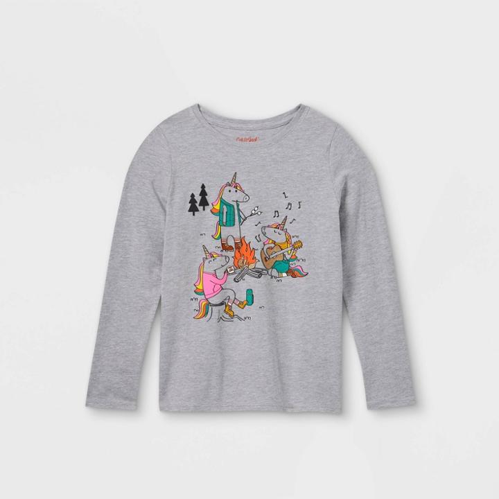 Girls' Printed Graphic Long Sleeve T-shirt - Cat & Jack Heather Gray