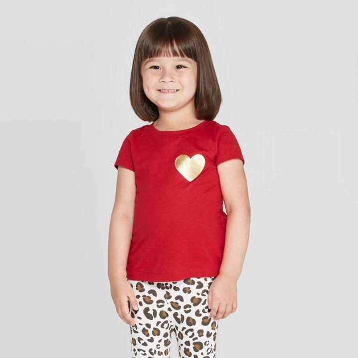 Petitetoddler Girls' Short Sleeve 'heart' T-shirt - Cat & Jack Red