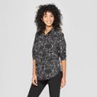 Women's Floral Print Long Sleeve Shirt - A New Day Black