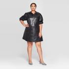 Women's Plus Size Puff Long Sleeve Collared Button-up A Line Mini Dress - Who What Wear Black 1x, Women's,